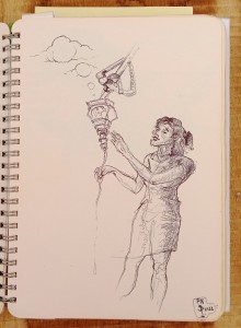 2023 - Noční služba, vidím rozmazaně, pero, 20 x 15 cm